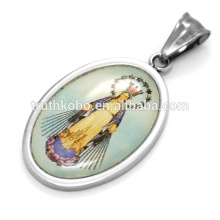 Stainless Steel Guan Yin Buddhist Goddess of Mercy Amulet Pendant Necklace